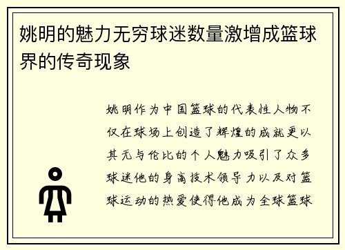 姚明的魅力无穷球迷数量激增成篮球界的传奇现象
